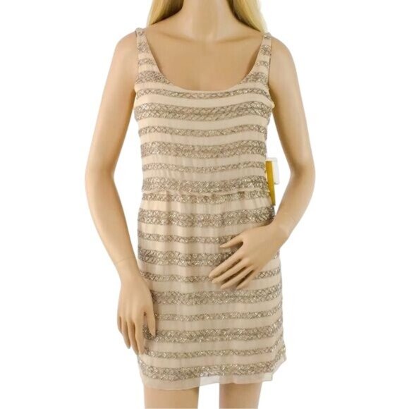 Vintage NWT Alice & Olivia Luxury Designer Nude Beaded Scoop Back Tank Dress - Picture 2 of 16